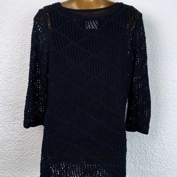 Boho Crochet Dress | Black Cotton Long Top or Short Dress - Picture 1 of 8
